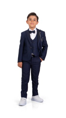 Toptan Erkek Çocuk Ceket, Gömlek Ve Pantolon Takım 3-6Y Messy 1037-5800 Lacivert