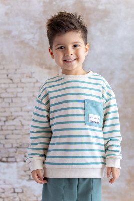 Toptan Erkek Çocuk Çizgili Cep Detaylı Sweatshirt 1-12Y Zeyland 1070-252Z3ESC61_MINT - Zeyland