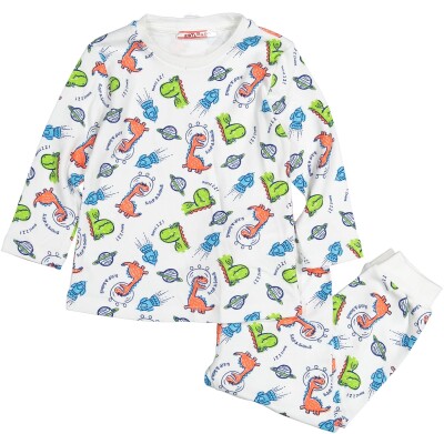 Toptan Erkek Çocuk Dinozor Baskılı Pijama Takımı 1-7Y Zeyland 1070-02Z1PJM321 - Zeyland