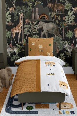 Toptan Erkek Çocuk Safari Aslan ve Orman Desenli Nevresim Takımı 160*220cm Talia Home 2044-TLAN-011- - Talia Home