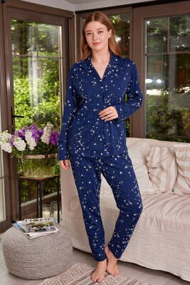 Toptan Kadın Gömlek Yaka Düğmeli Pijama Takımı S-M-L-XL Zeyland 1070-ZK24-118141 - Zeyland