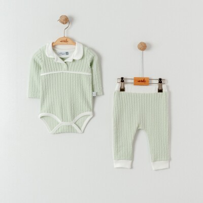 Toptan Kız Bebek 2'li Badi ve Pantolon Takımı 3-18M Miniborn 2019-9079 Yeşil