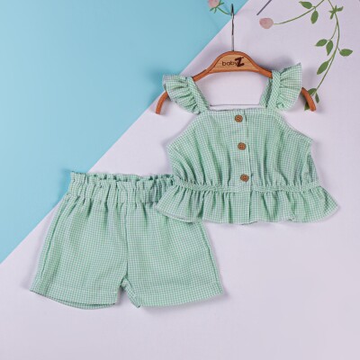 Toptan Kız Bebek 2'li Bluz ve Şort Takım 6-18M BabyZ 1097-5717 Yeşil