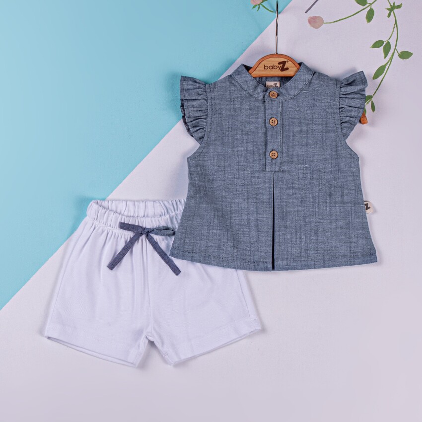 Toptan Kız Bebek 2'li Bluz ve Şort Takım 6-18M BabyZ 1097-5728 - 3