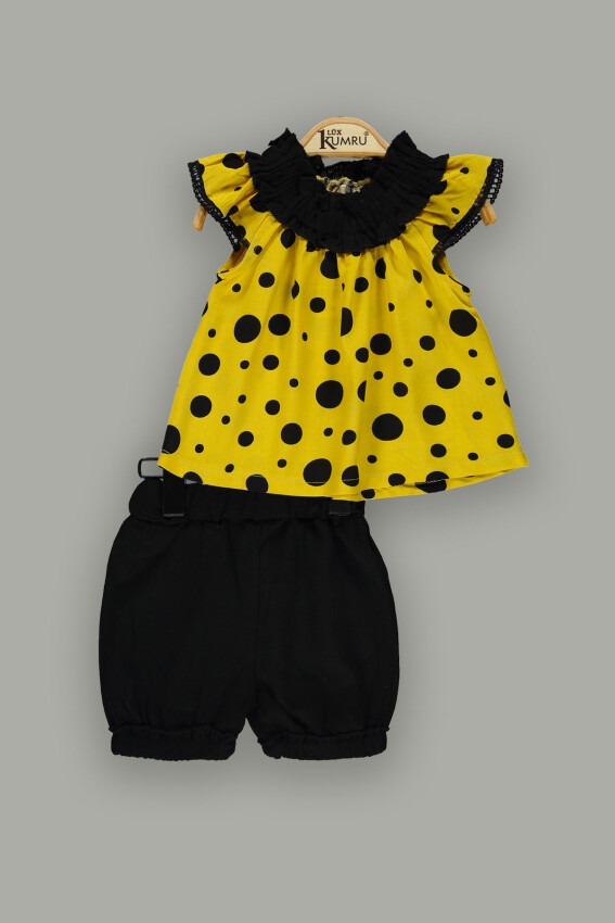 Toptan Kız Bebek 2'li Bluz ve Şort Takım 6-18M Kumru Bebe 1075-3811 - 1