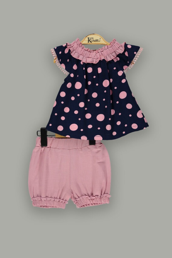 Toptan Kız Bebek 2'li Bluz ve Şort Takım 6-18M Kumru Bebe 1075-3811 - 3