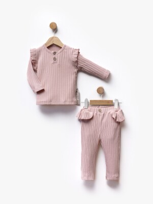 Toptan Kız Bebek 2'li Body ve Pantolon Takım 6-36M Flexi Baby 2063-217563 Pembe