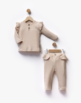 Toptan Kız Bebek 2'li Body ve Pantolon Takım 6-36M Flexi Baby 2063-217563 Krem