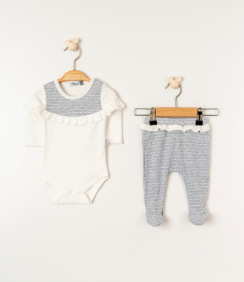 Toptan Kız Bebek 2'li Body ve Pantolon Takımı 0-6M Miniborn 2019-9089 - Miniborn (1)