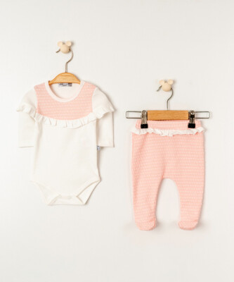 Toptan Kız Bebek 2'li Body ve Pantolon Takımı 0-6M Miniborn 2019-9089 - Miniborn