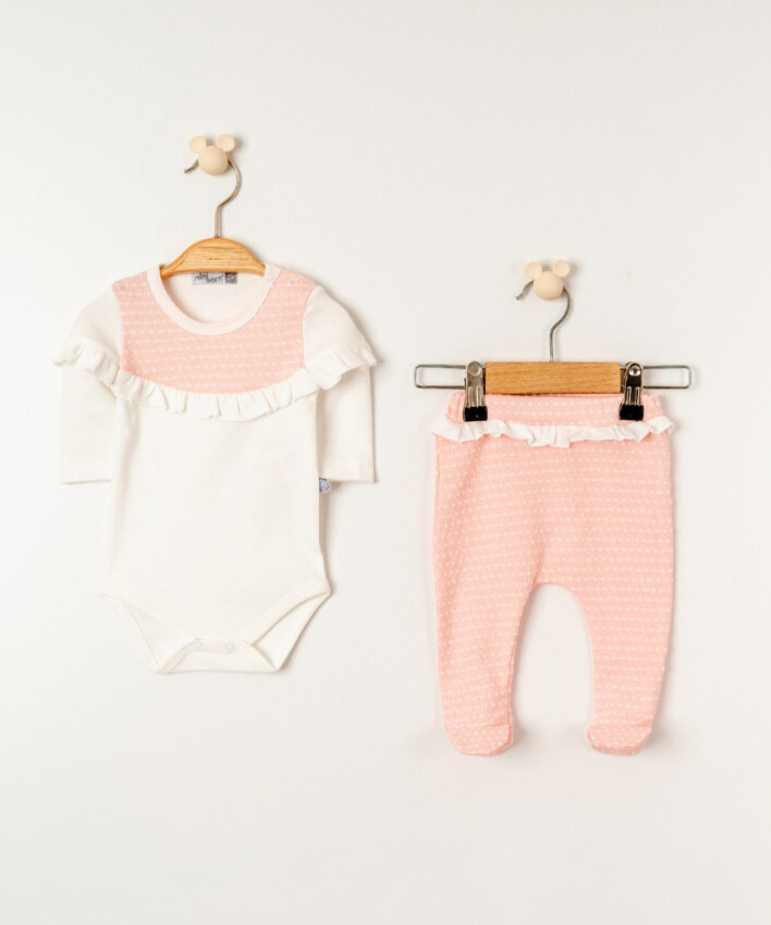 Toptan Kız Bebek 2'li Body ve Pantolon Takımı 0-6M Miniborn 2019-9089 - 3