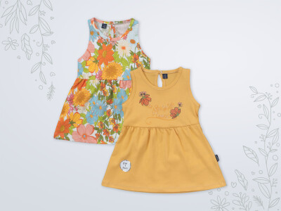 Toptan Kız Bebek 2'li Elbise 3-18M Miniworld 1003-18200 Hardal