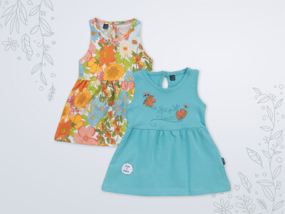 Toptan Kız Bebek 2'li Elbise 3-18M Miniworld 1003-18200 - Miniworld (1)