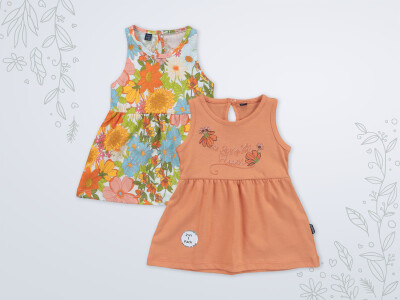 Toptan Kız Bebek 2'li Elbise 3-18M Miniworld 1003-18200 Light Cinnamon