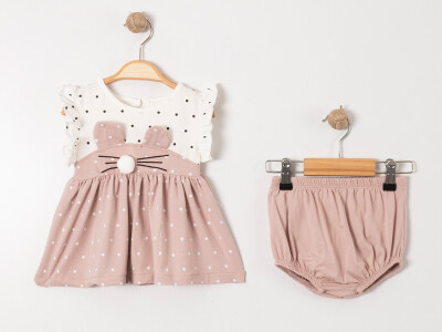 Toptan Kız Bebek 2'li Elbise ve Külot Takımı 9-24M Tofigo 2013-9146 Lila