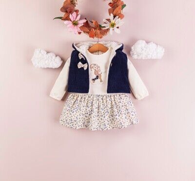 Toptan Kız Bebek 2'li Elbise ve Yelek Takım 9-24M BabyRose 1002-4303 - BabyRose (1)