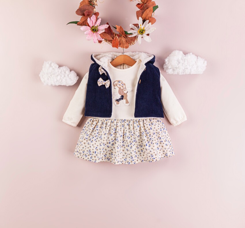 Toptan Kız Bebek 2'li Elbise ve Yelek Takım 9-24M BabyRose 1002-4303 - 2