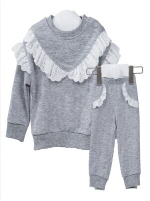 Toptan Kız Bebek 2'li Eşofman Takımı 6-18M Serkon Baby&Kids 1084-M0578 Gri