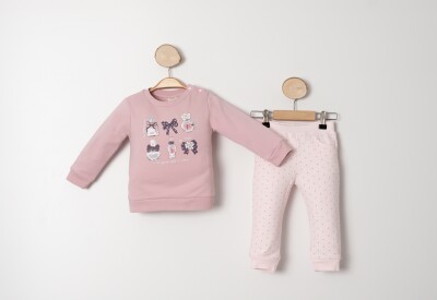 Toptan Kız Bebek 2'li Eşofman Takımı 9-24M Sani 1068-10023 Açık Pembe