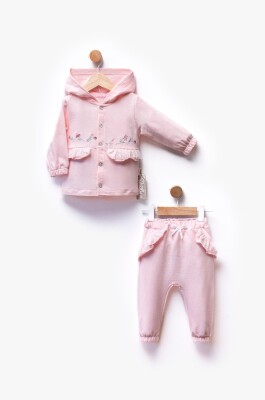 Toptan Kız Bebek 2'li Hırka ve Pantolon Takım 6-36M Flexi Baby 2063-217583 Pembe