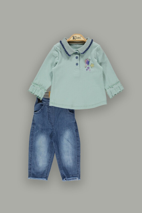 Toptan Kız Bebek 2'li Kot Pantolon ve Uzun Kollu Tişört 9-24M Kumru Bebe 1075-3939 - 2