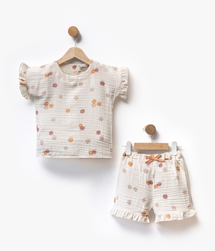 Toptan Kız Bebek 2'li Muslin Baskılı Tişört ve Şort Takım 2-5Y Flexi Baby 2063-217601 - 3