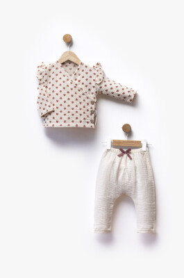 Toptan Kız Bebek 2'li Muslin Body ve Pantolon Takım 3-12M Bebbemini 2065-BM-2315 - Bebbemini