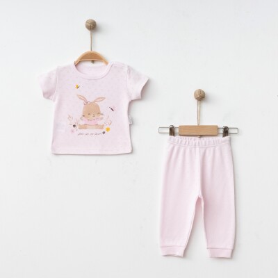 Toptan Kız Bebek 2'li Pijama Takımı 6-18M Gümüş Baby 2043-002085 Pembe