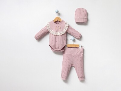 Toptan Kız Bebek 2'li Şapkalı Badi ve Pantolon Takım 3-12M Bubbles 2040-3015 - 1