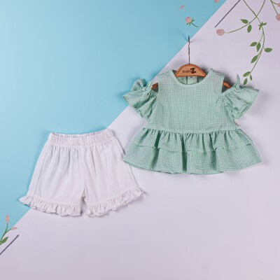 Toptan Kız Bebek 2'li Şort ve Bluz Takım 6-18M BabyZ 1097-5724 Yeşil