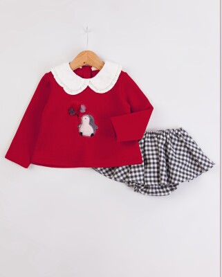 Toptan Kız Bebek 2'li Sweat ve Etek Takım 9-24M BabyRose 1002-4642 Kırmızı