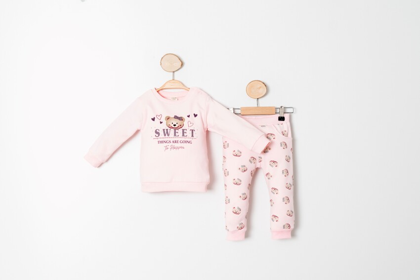 Toptan Kız Bebek 2'li Sweatshirt ve Pantolon Takımı 9-24M Sani 1068-10010 - 2