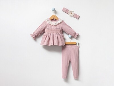 Toptan Kız Bebek 2'li Taçlı Bluz ve Pantolon Takımı 3-18M Bubbles 2040-3044 - 1