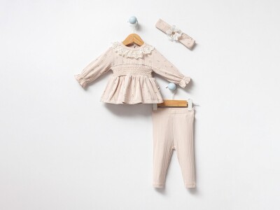 Toptan Kız Bebek 2'li Taçlı Bluz ve Pantolon Takımı 3-18M Bubbles 2040-3044 - Bubbles (1)