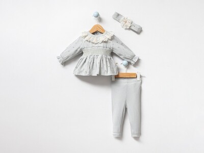 Toptan Kız Bebek 2'li Taçlı Bluz ve Pantolon Takımı 3-18M Bubbles 2040-3044 - Bubbles