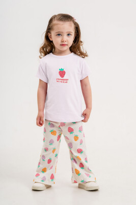 Toptan Kız Bebek 2'li Tişört ve Pantolon Takım 6-18M Piop 2055-001 Ekru