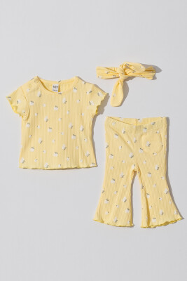 Toptan Kız Bebek 2'li Tişört ve Pantolon Takımı 6-18M Tuffy 1099-1201 Sarı