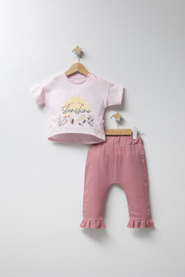 Toptan Kız Bebek 2'li Tişört ve Pantolon Takımı 6-24M Tongs 1028-5203 - Tongs