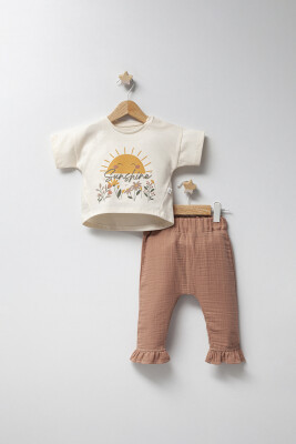 Toptan Kız Bebek 2'li Tişört ve Pantolon Takımı 6-24M Tongs 1028-5203 - Tongs (1)
