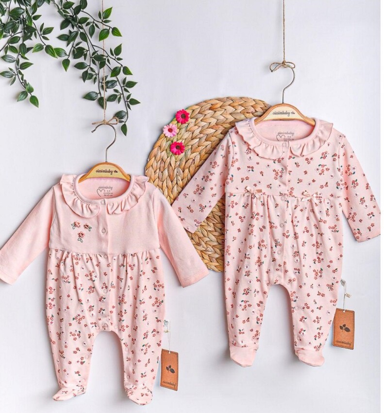 Toptan Kız Bebek 2'li Tulum 0-6M Ciccimbaby 1043-4901 - 1