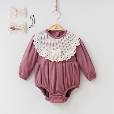 Toptan Kız Bebek 2'li Tulum ve Toka 6-12M Minizeyn 2014-9001 Gül Kurusu