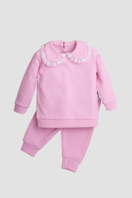 Toptan Kız Bebek 2'li Yakası Dantel Detaylı Takım 9-24M Kidexs 1026-35088 Pembe