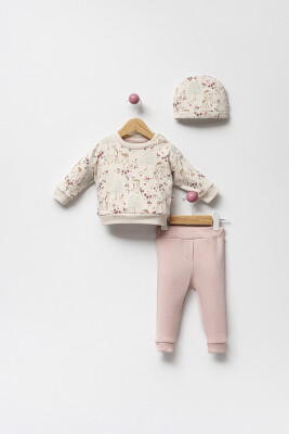 Toptan Kız Bebek 2'lü Şapkalı Sweatshirt ve Pantolon Takımı 3-18M Bubbles 2040-3125 - Bubbles