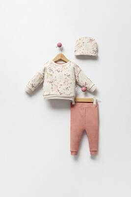 Toptan Kız Bebek 2'lü Şapkalı Sweatshirt ve Pantolon Takımı 3-18M Bubbles 2040-3125 - Bubbles