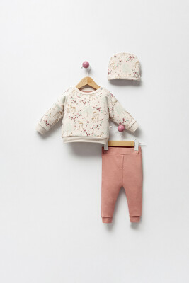 Toptan Kız Bebek 2'lü Şapkalı Sweatshirt ve Pantolon Takımı 3-18M Bubbles 2040-3125 - Bubbles (1)