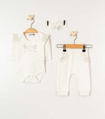 Toptan Kız Bebek 3'lü Body, Bandana ve Pantolon Takımı 3-18M Miniborn 2019-9072 - Miniborn (1)