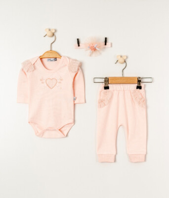 Toptan Kız Bebek 3'lü Body, Bandana ve Pantolon Takımı 3-18M Miniborn 2019-9072 - Miniborn