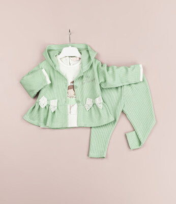 Toptan Kız Bebek 3'lü Ceket, Bluz ve Pantolon Takım 6-18M BabyRose 1002-7746 Yeşil
