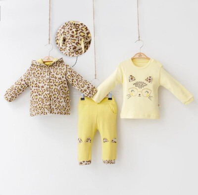 Toptan Kız Bebek 3'lü Ceket Body ve Pantolon 6-18M Minizeyn 2014-8001 - Minizeyn