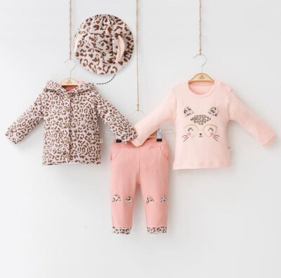 Toptan Kız Bebek 3'lü Ceket Body ve Pantolon 6-18M Minizeyn 2014-8001 Gül Kurusu